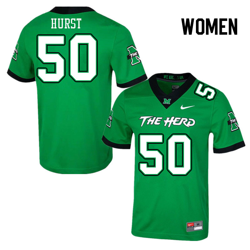 Women #50 Tyshawn Hurst Marshall Thundering Herd College Football Jerseys Stitched-Green - Click Image to Close